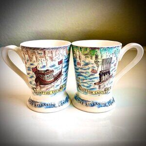 NWT LONDON POTTERY CO Pair Porcelain Tea Cups Windsor Castle by David Birch